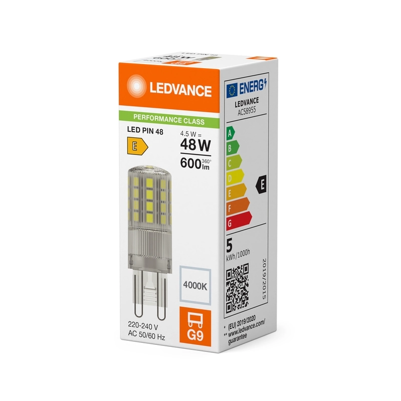 LED лампа Тип PIN 4.5W 600lm 4000K 220V G9 Ra≥80  недимируема - LEDVANCE LED PIN G9 P LED249051