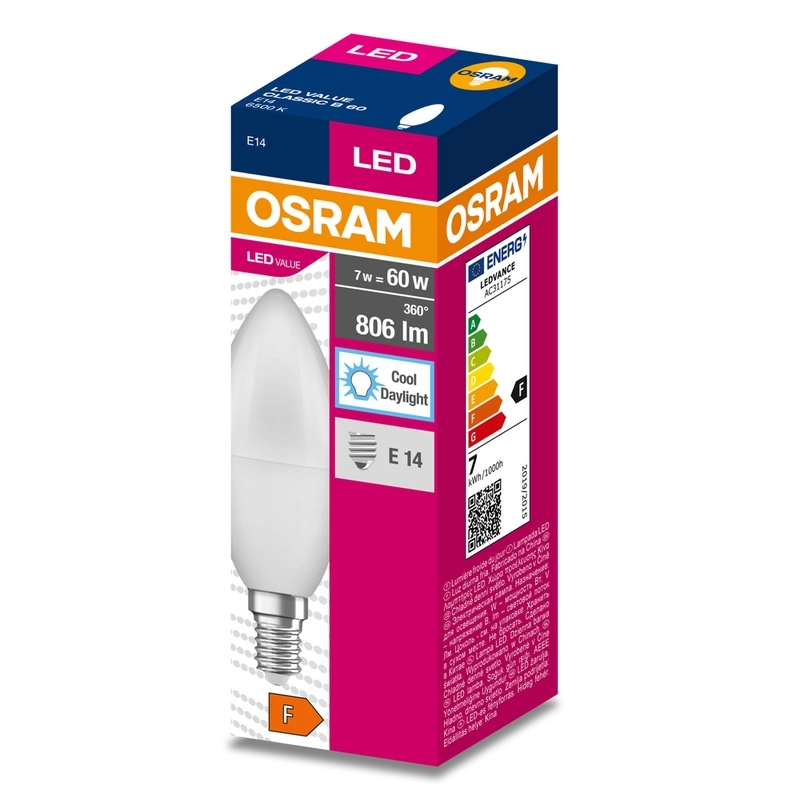 LED лампа Тип B 7W 806 lm 6500K 220V  E14 Ra≥80, овал, мат. недим