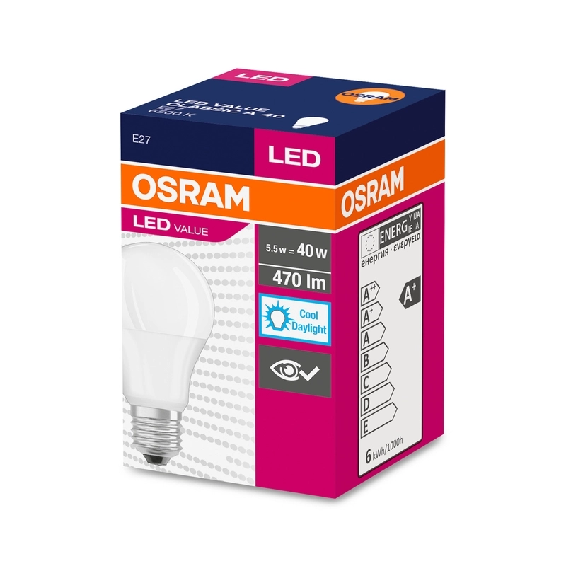 LED лампа Тип A 4.9W 470lm 6500K 220V E27 Ra≥80 мат недимируема