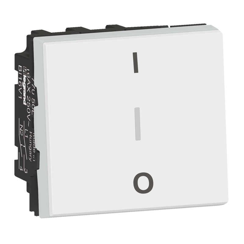Двуполюсен ключ 10A I/O 2M Бял Easy-Led - Legrand Mosaic New 077050L