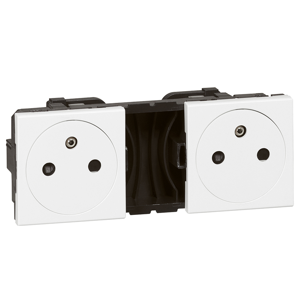 Контакт Френски стандарт двоен плосък 2x2М Бял - Legrand Mosaic 77134