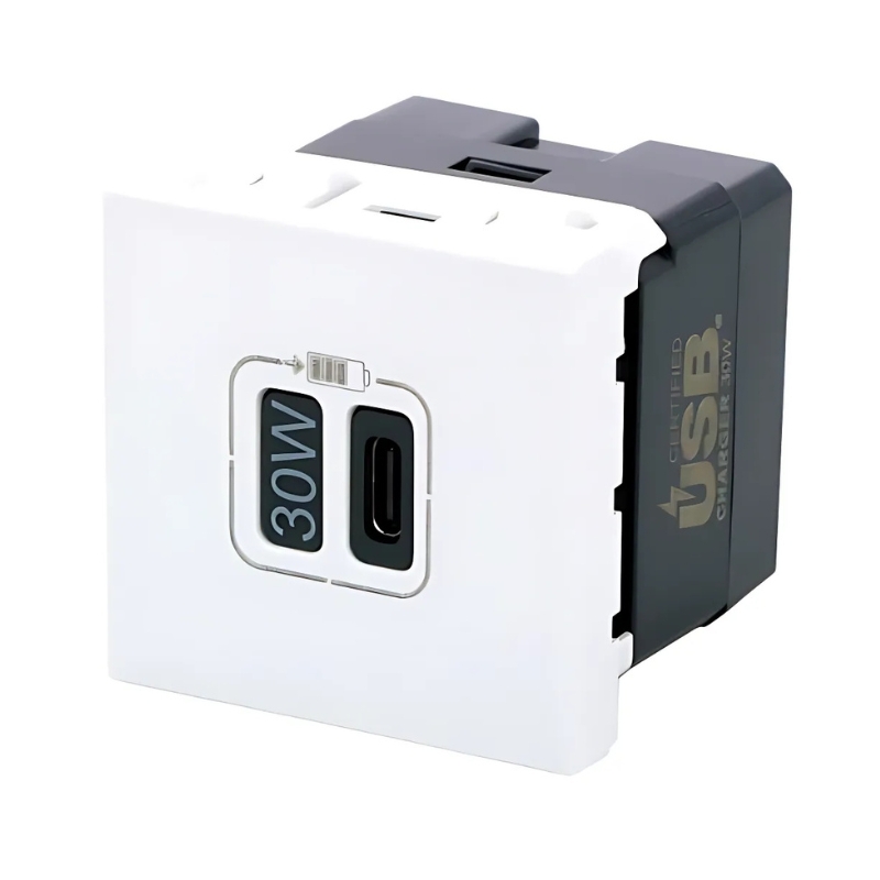 Розетка USB тип C Power Delivery 30W 3A 2М Бял - Legrand Mosaic 077585L