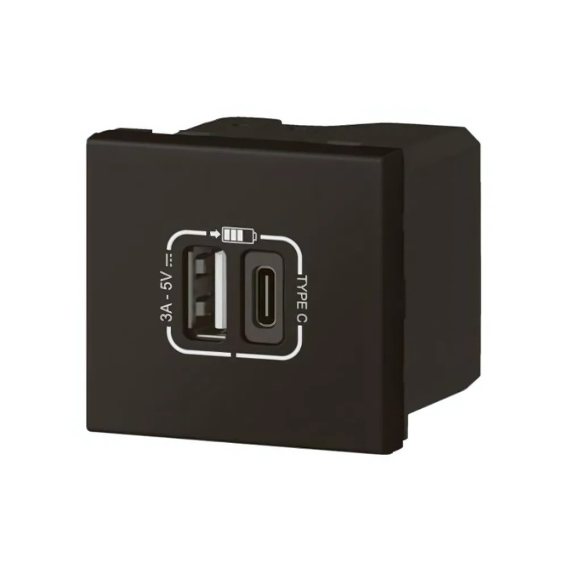 Розетка 2x USB тип A+C 15W 3A 2М Черен - Legrand Mosaic 079193L