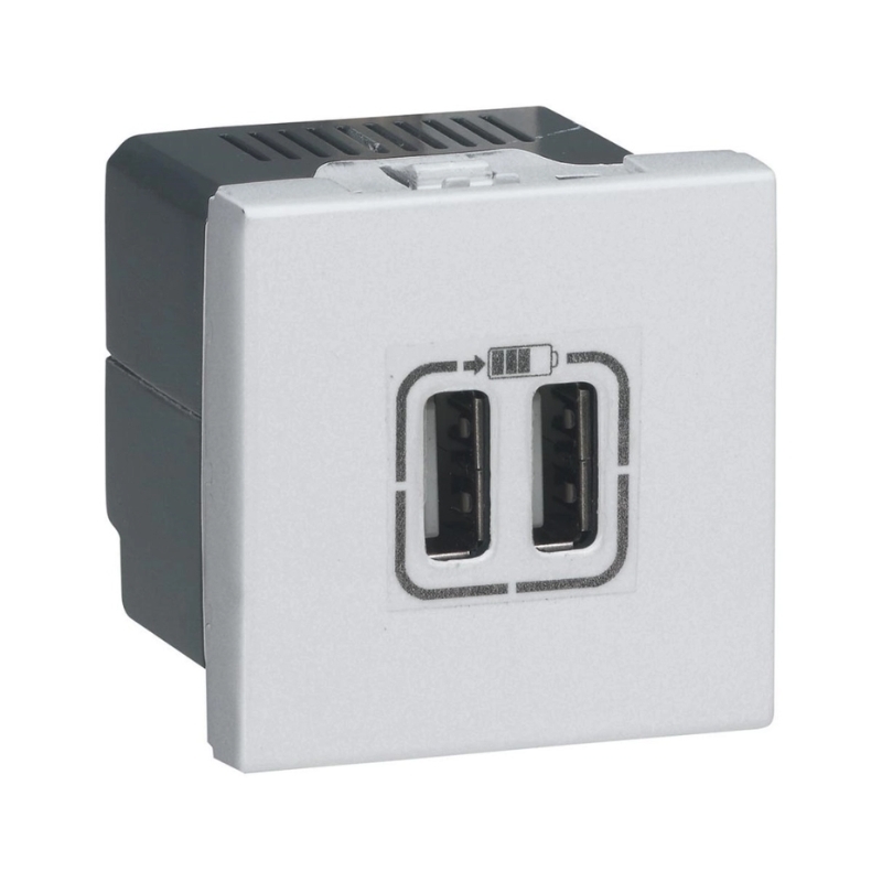 Розетка 2x USB тип A+A 12W 2.4A 2М Бял - Legrand Mosaic 278594L