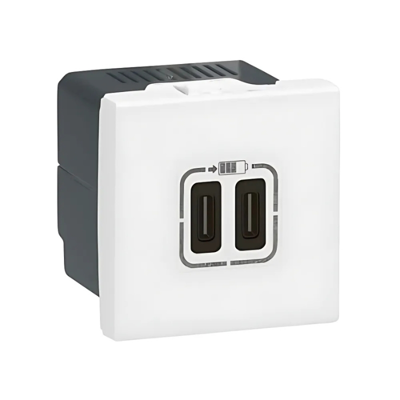 Розетка 2x USB тип C+C 15W 3A 2М Бял - Legrand Mosaic 77590
