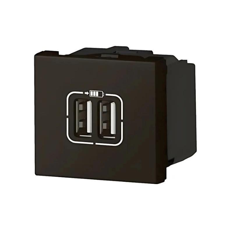 Розетка 2x USB тип A+A 12W 2.4A 2М Черен Mosaic