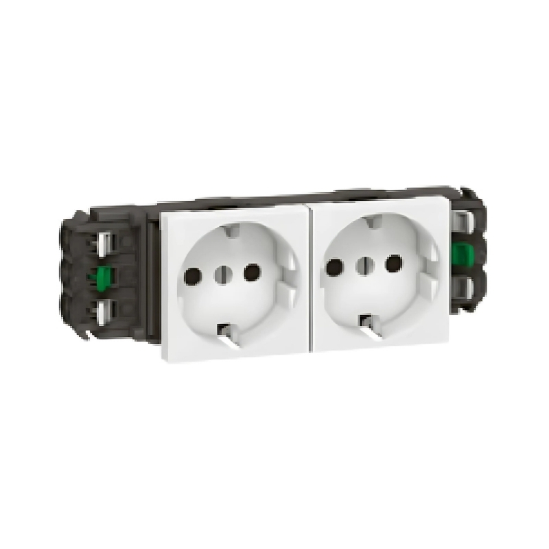 Контакт Шуко DLP Двоен 16А автом.клеми 2x2М Бял - Legrand Mosaic 77402