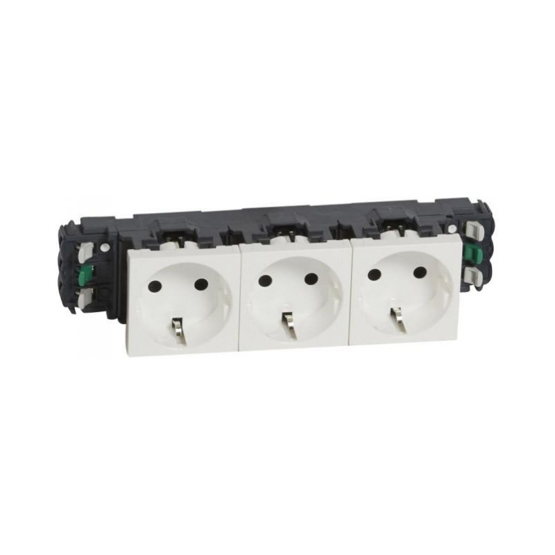 Контакт Шуко DLP Троен 16А автом.клеми 3x2М Бял - Legrand Mosaic 77403