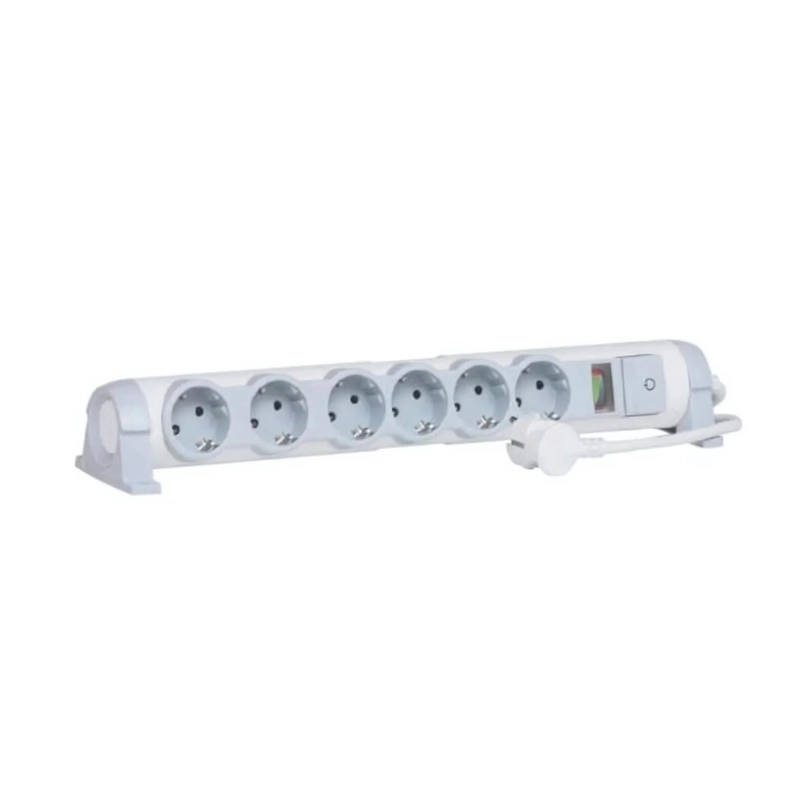 Разклонител 6x 2P+E Safety с кабел 3m и индикатор за мощност Бял
