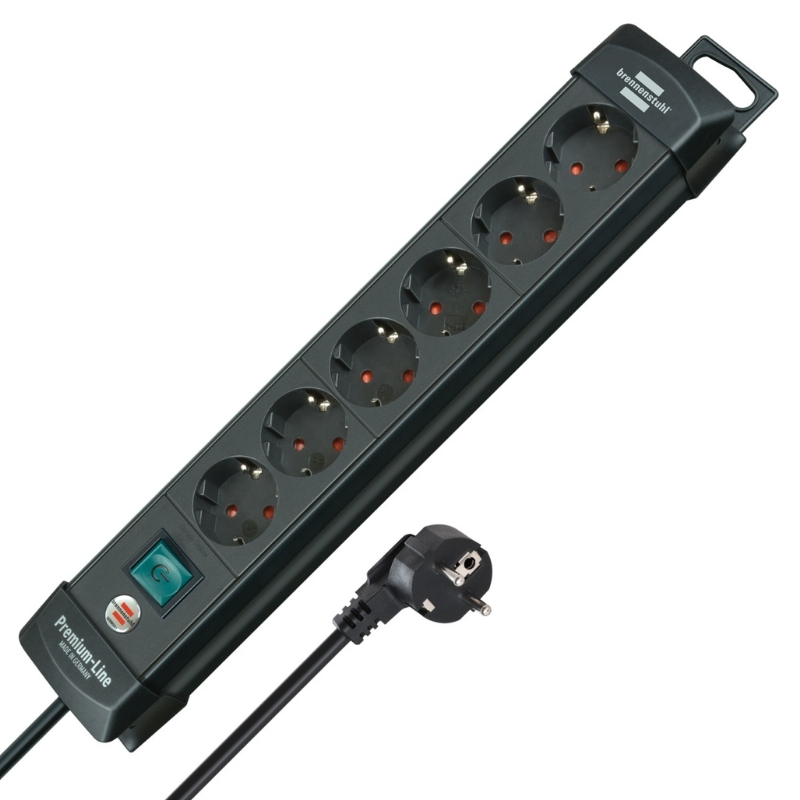 Разклонител 6x 2P+E с ключ и кабел 3m Черен - Brennenstuhl Premium-line BS1951160100