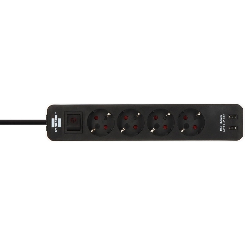 Разклонител 4x 2P+E с ключ и кабел 1.5m Бял/черен - Brennenstuhl Ecolor BS1153240126