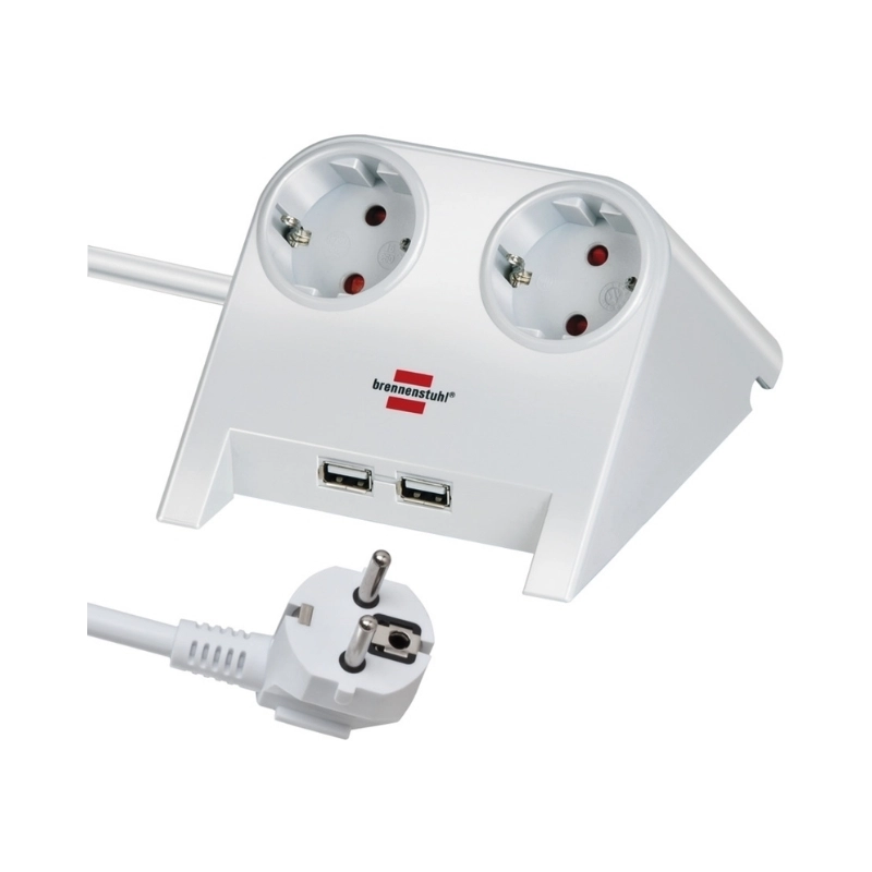 Разклонител Desktop Power 2x 2P+E Шуко и 2x USB A зареждане 2100mA с кабел 1.8m Бял