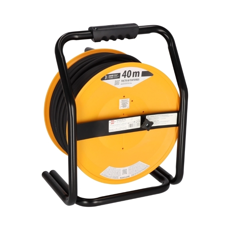 Кабелна макара Brobusta 40m IP44 5G2.5 3x 2P+E Шуко 3x CEE 3P+N+E 400V/16A и 1x CEE P+N+E 230V/16A щепсел CEE термозащита Жълт
