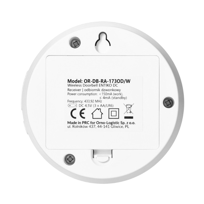 Звънец безжичен Бял - ORNO ENTIKO DC OR-DB-RA-173/W