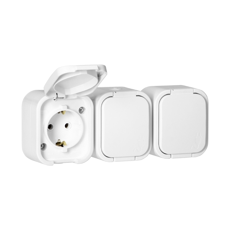 Контакт Шуко троен ОМ 3x 2P+E 16A IP54 Бял - Orno Series B2 OR-OE-7809(GS)/W