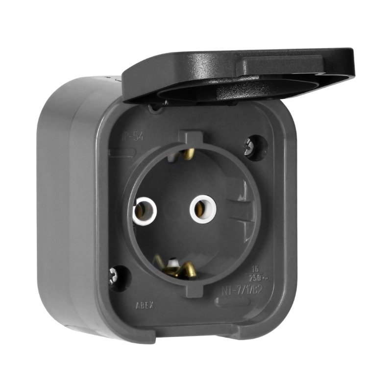 Контакт шуко ОМ 2P+E 16A IP54 Сив/черен - Orno Series B2 OR-OE-7805(GS)/GB