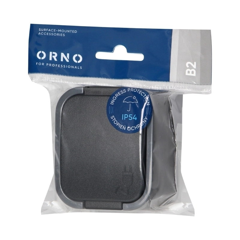 Контакт шуко ОМ 2P+E 16A IP54 Сив/черен - Orno Series B2 OR-OE-7805(GS)/GB