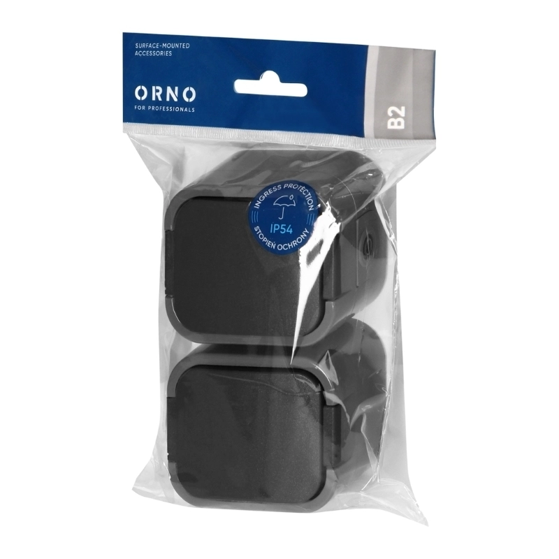 Контакт Шуко двоен ОМ 2x 2P+E 16A IP54 Сив/черен - Orno Series B2 OR-OE-7806(GS)/GB
