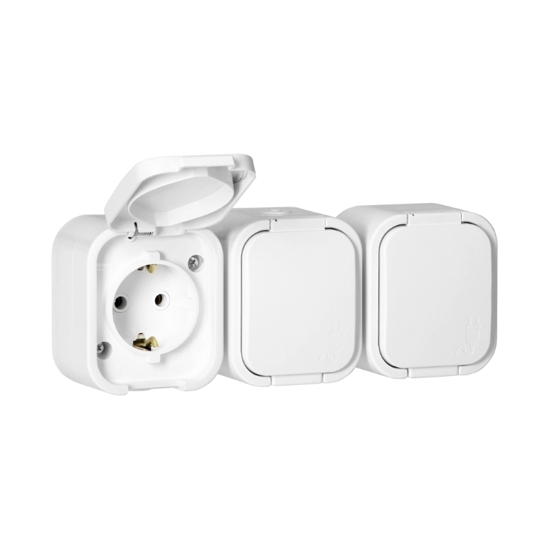 Контакт Шуко троен ОМ 3x 2P+E 16A IP54 Бял - Orno Series B2 OR-OE-7809(GS)/W