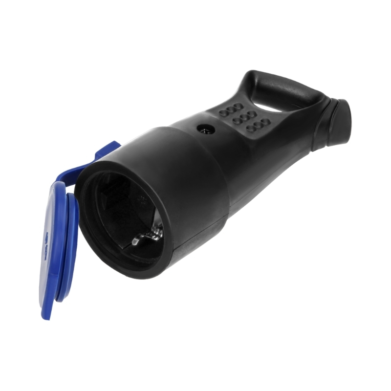 Щекер с капак 2P+Е 16A гумиран с дръжка IP44 Черен - Orno OR-AE-1370(GS)