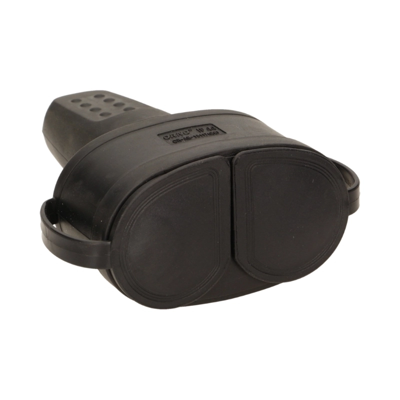 Щекер двоен 2x 2P+E Шуко гумиран с държач IP44 Черен - Orno OR-AE-13117(GS)