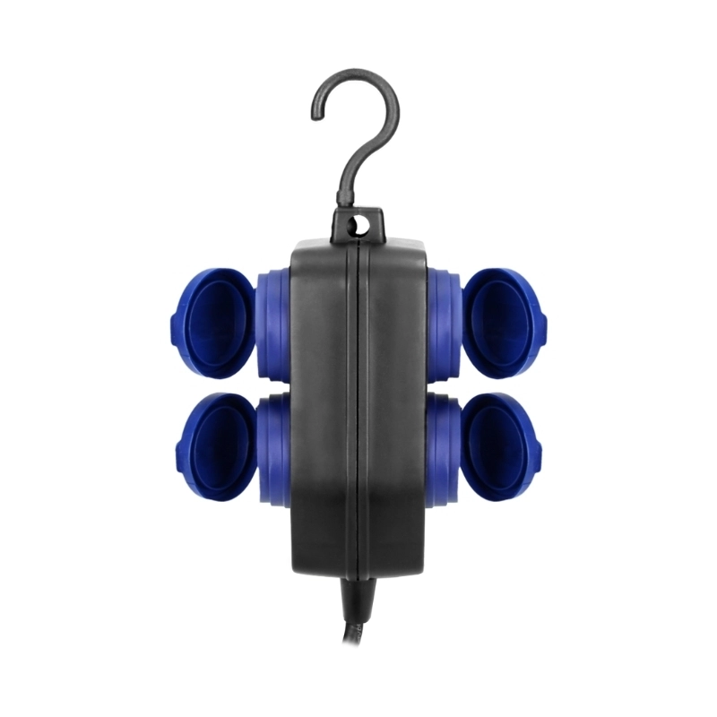 Разклонител Heavy-duty 2+2x 2P+E със защитни капаци и кука с кабел 5m IP44 Черен - Orno OR-AE-13160(GS)/5M