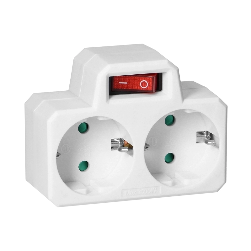 Адаптер за контакт 2x 2P+E Шуко с ключ I/O Бял - Orno OR-AE-13187(GS)