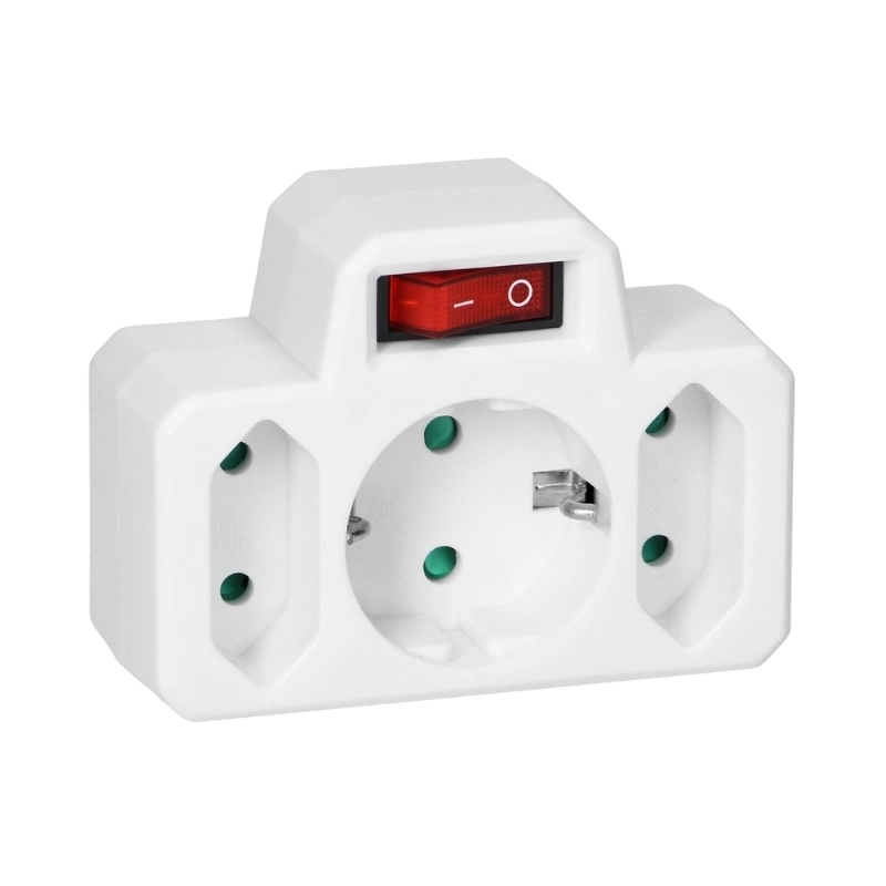 Адаптер за контакт 2x 2P Евро контакт и 1x 2P+E Шуко с ключ I/O Бял - Orno OR-AE-13191(GS)