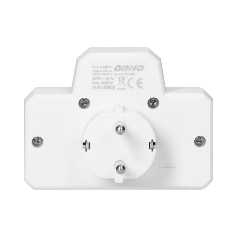 Адаптер за контакт 2x 2P Евро контакт и 1x 2P+E Шуко с ключ I/O Бял - Orno OR-AE-13191(GS)