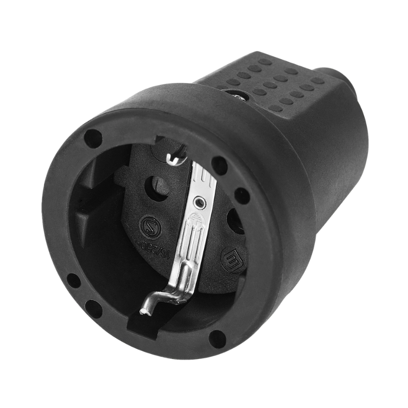Щекер 2P+E Шуко гумиран IP44 Шуко Mini Черен - Orno OR-AE-13223(GS)