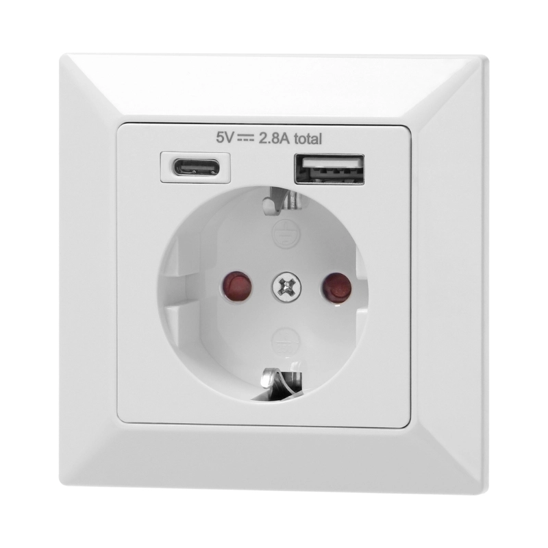 Контакт Шуко 2P+E 16A и 2x USB тип A+C 2.8A 14W Бял - Orno OR-AE-13232(GS)