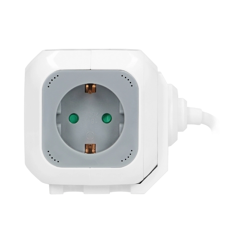 Разклонител куб 4x 2P+E Шуко 2x USB тип A+C 15W 3A с кабел 1.4m Бял/сив - Orno OR-AE-13247(GS)/G