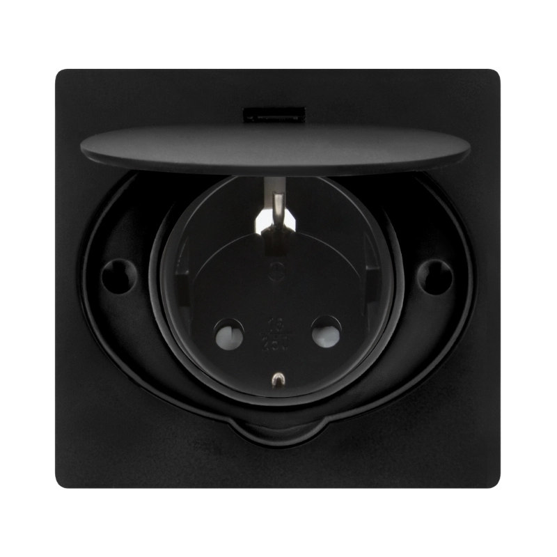 Контакт Шуко 2P+E за вграждане с капак Ф60mm IP44 Черен - Orno Hermetic electrical socket OR-AE-1397(GS)/B