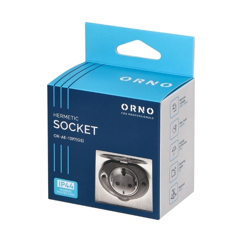 Контакт Шуко 2P+E за вграждане с капак Ф60mm IP44 Стомана - Orno Hermetic electrical socket OR-AE-1397(GS)