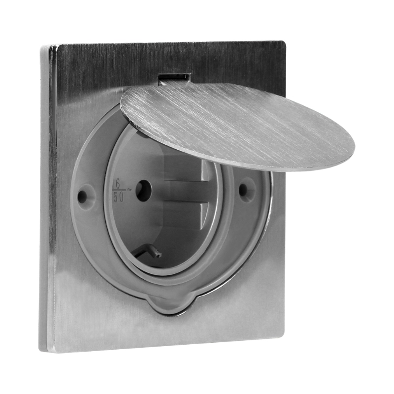 Контакт Шуко 2P+E за вграждане с капак Ф60mm IP44 Стомана - Orno Hermetic electrical socket OR-AE-1397(GS)