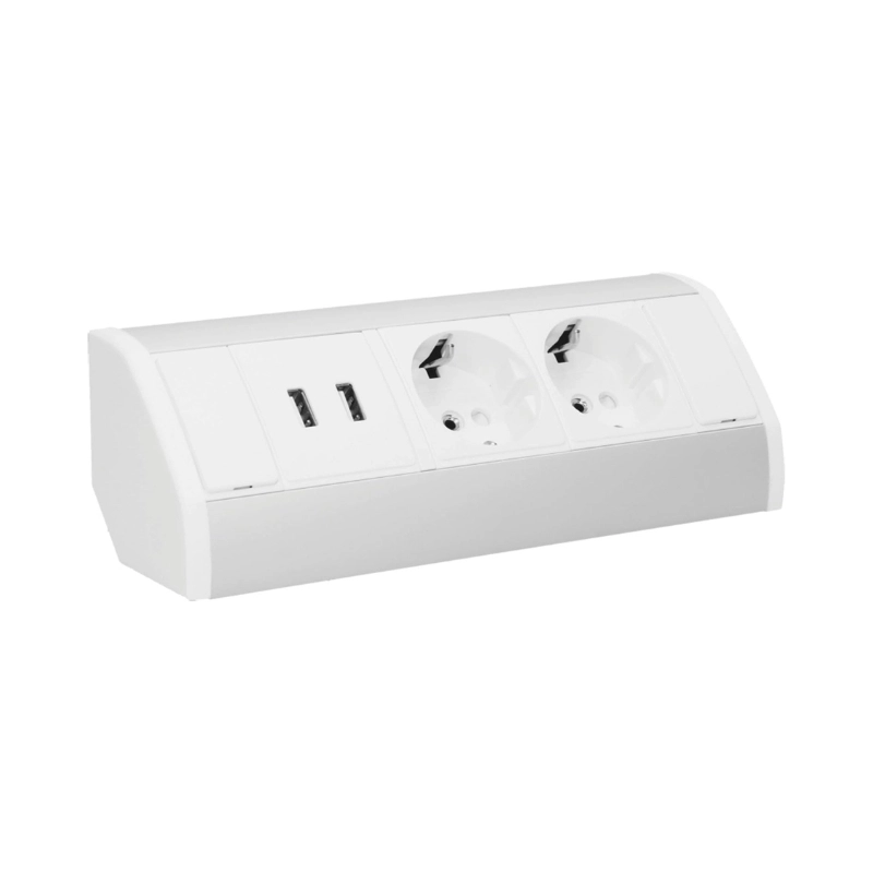Разклонител за мебел ъглов 2x 2P+E Шуко и 2x USB 5VDC/2.1A с кабел 0.6m Бял/алуминий - Orno OR-GM-9003/W-G(GS)