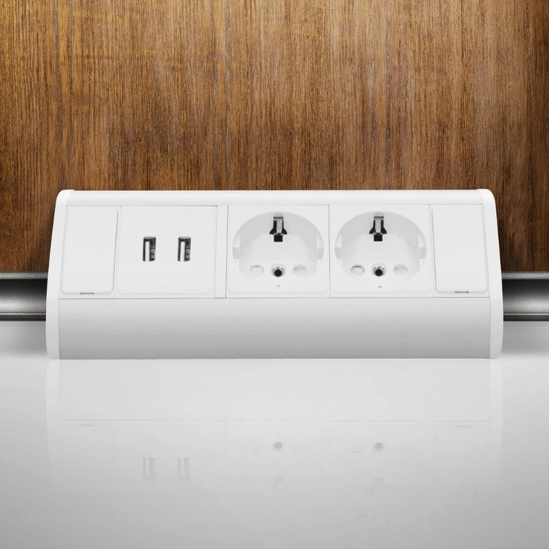 Разклонител за мебел ъглов 2x 2P+E Шуко и 2x USB 5VDC/2.1A с кабел 0.6m Бял/алуминий - Orno OR-GM-9003/W-G(GS)