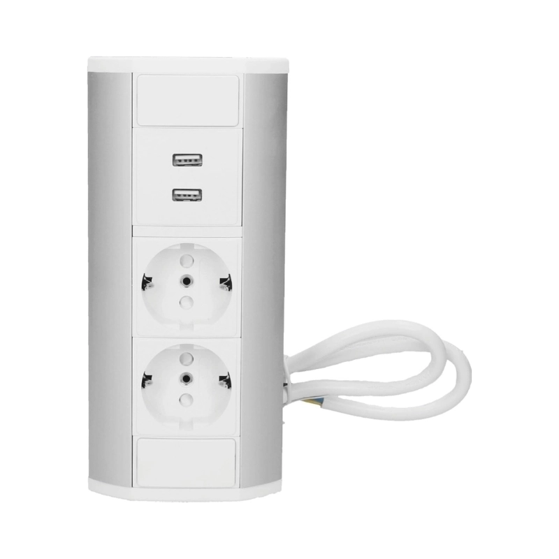 Разклонител за мебел ъглов 2x 2P+E Шуко и 2x USB 5VDC/2.1A с кабел 0.6m Бял/алуминий - Orno OR-GM-9003/W-G(GS)
