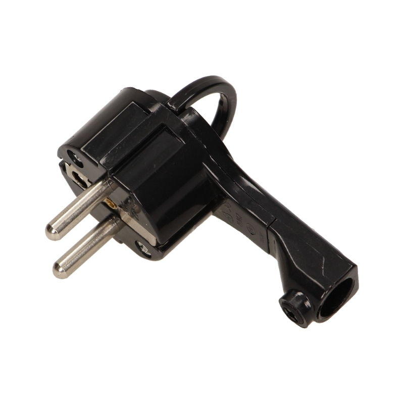 Щепсел плосъл 2P+Z 16A с ринг за кабел под 90° Черен - Orno OR-AE-1379/B