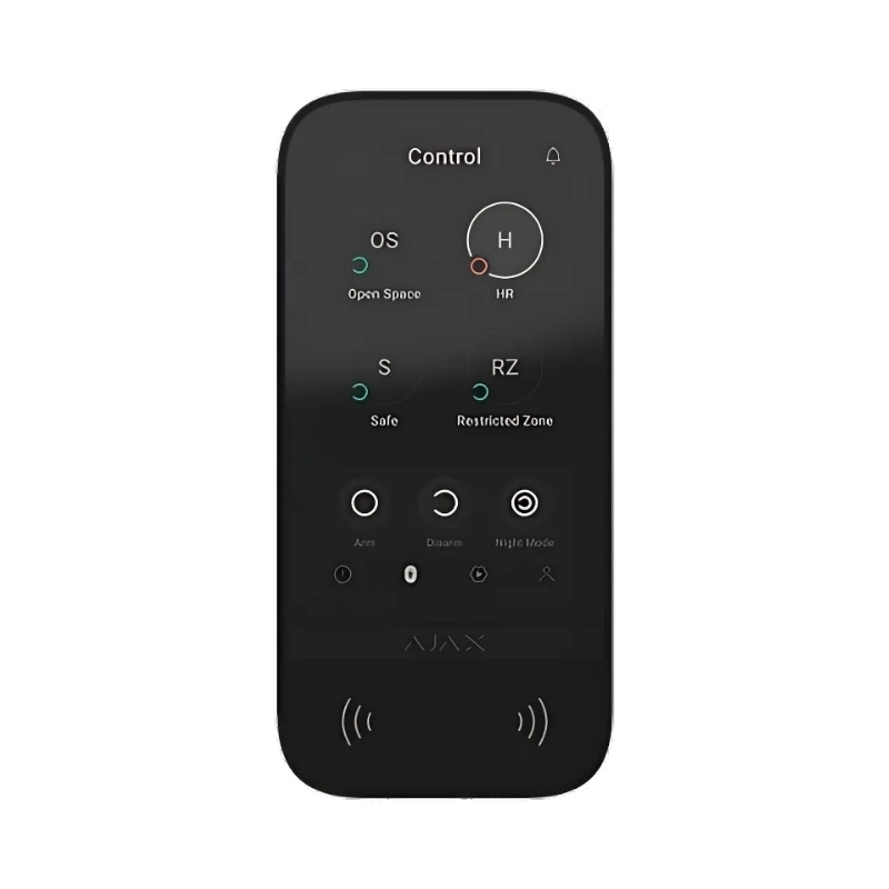 Жична клавиатура със сензорен (IPS) дисплей, вграден четец за безконтактни карти, DESFire (13,56MHz) - AJAX KeyPad TouchScreen 81719.226.BL1