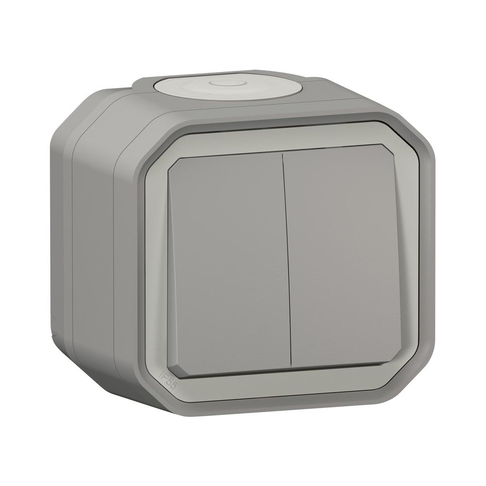 Сериен ключ/бутон 10А ОМ моноблок IP55 Сив - Legrand Plexo New 069715L