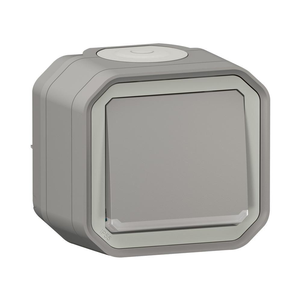 Бутон моноблок 10A с подсветка LED 230VA IP55 Сив - Legrand Plexo New 069722L