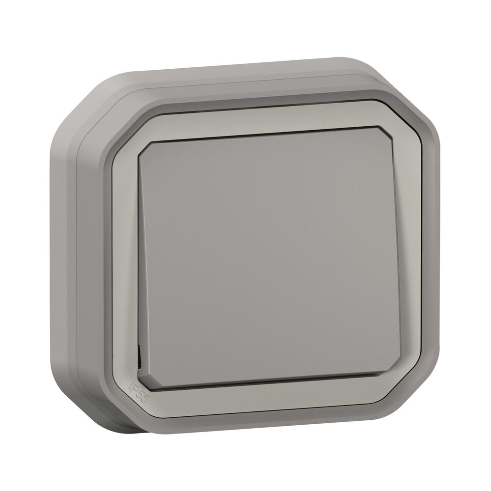 Девиаторен ключ 10А моноблок скрит монтаж със скоби IP55 Сив - Legrand Plexo New 069812L