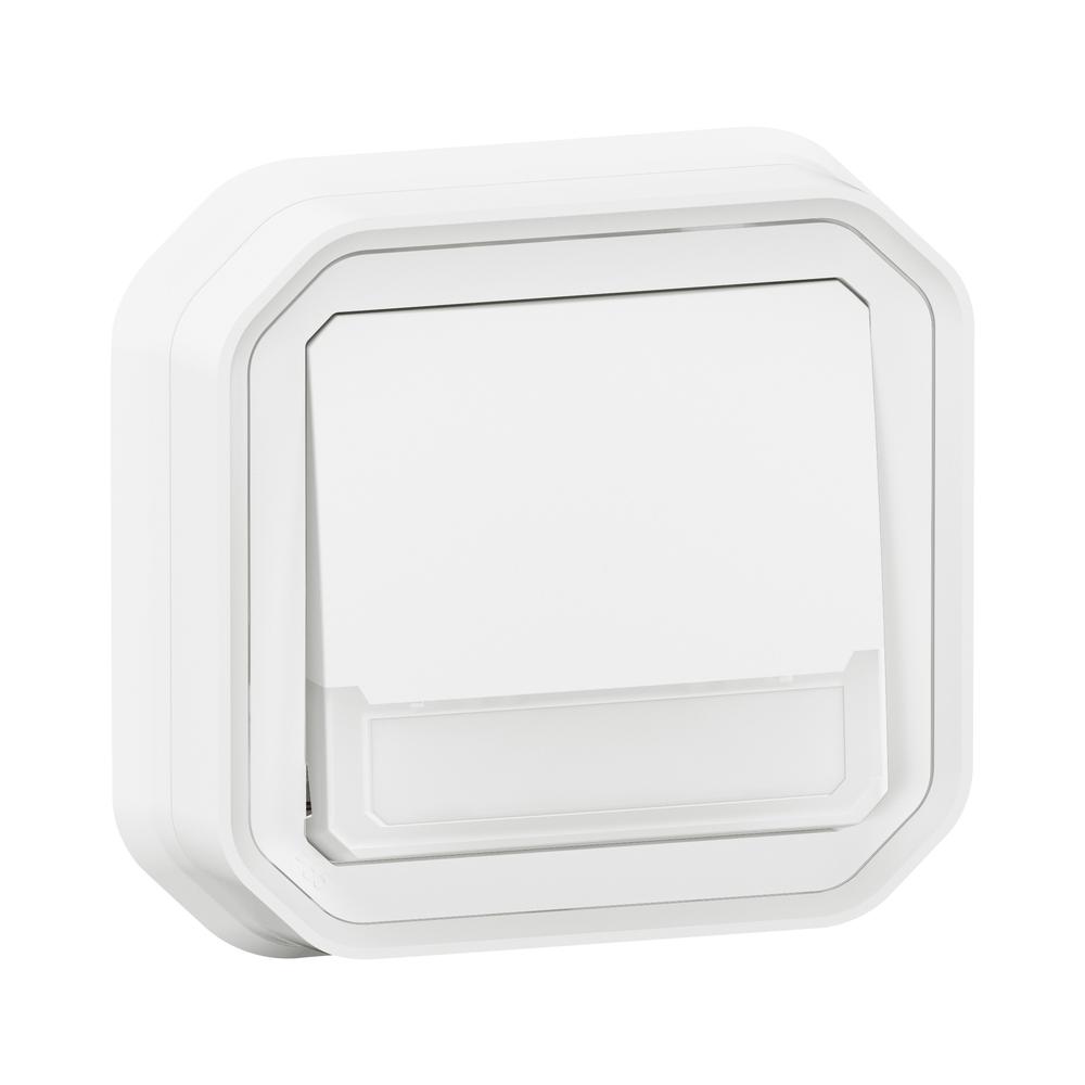 Бутон NO/NC с подсветка 12V и етикет моноблок скрит монтаж IP55 Бял - Legrand Plexo New 069864L