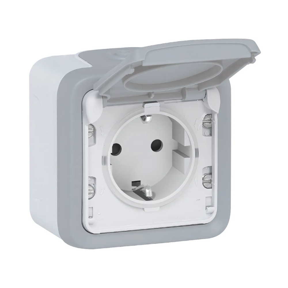 Контакт Шуко 2P+E 16А моноблок ОМ IP55 Сив /до изчерпване/ - Legrand Plexo 69733