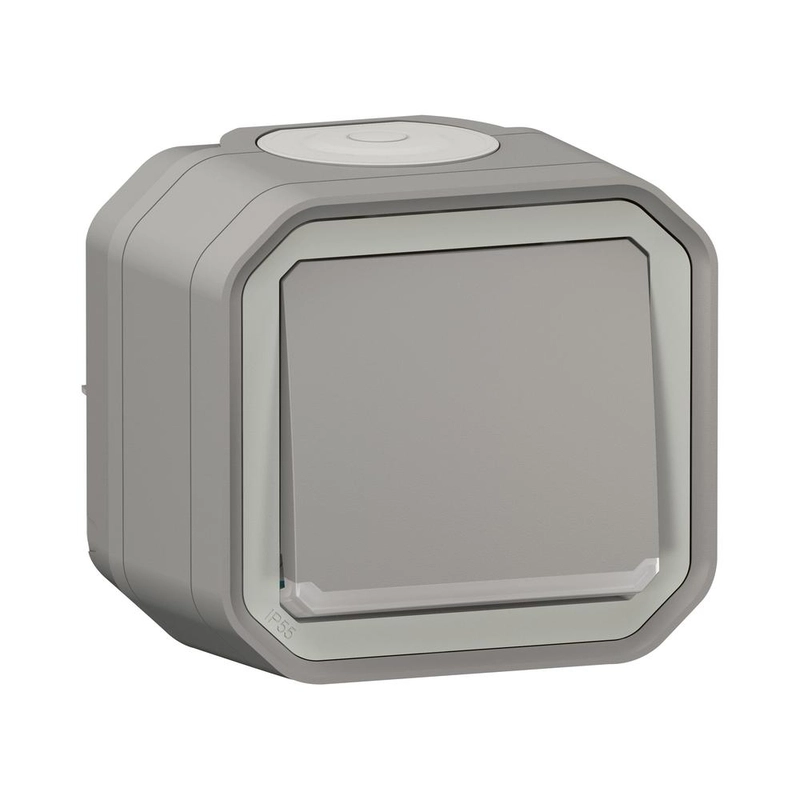 Бутон моноблок 10A с подсветка LED 230VA IP55 Сив - Legrand Plexo New 069722L