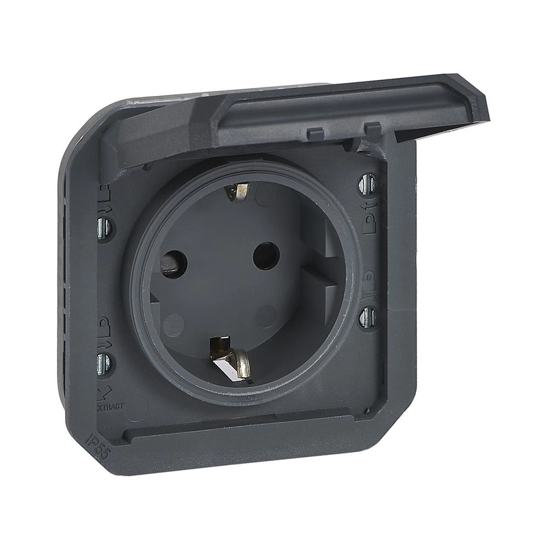 Schuko 2P+E 16A mechanism with child protection and screw terminals IP55 Anthracite - Legrand Plexo New 069839L