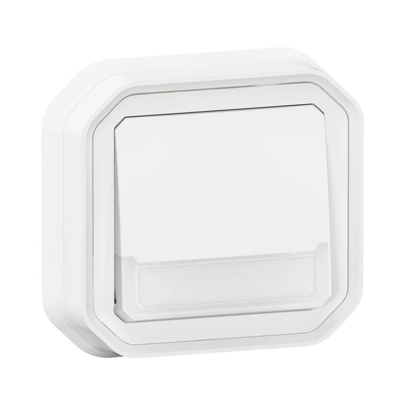 Бутон NO/NC с подсветка 12V и етикет моноблок скрит монтаж IP55 Бял - Legrand Plexo New 069864L