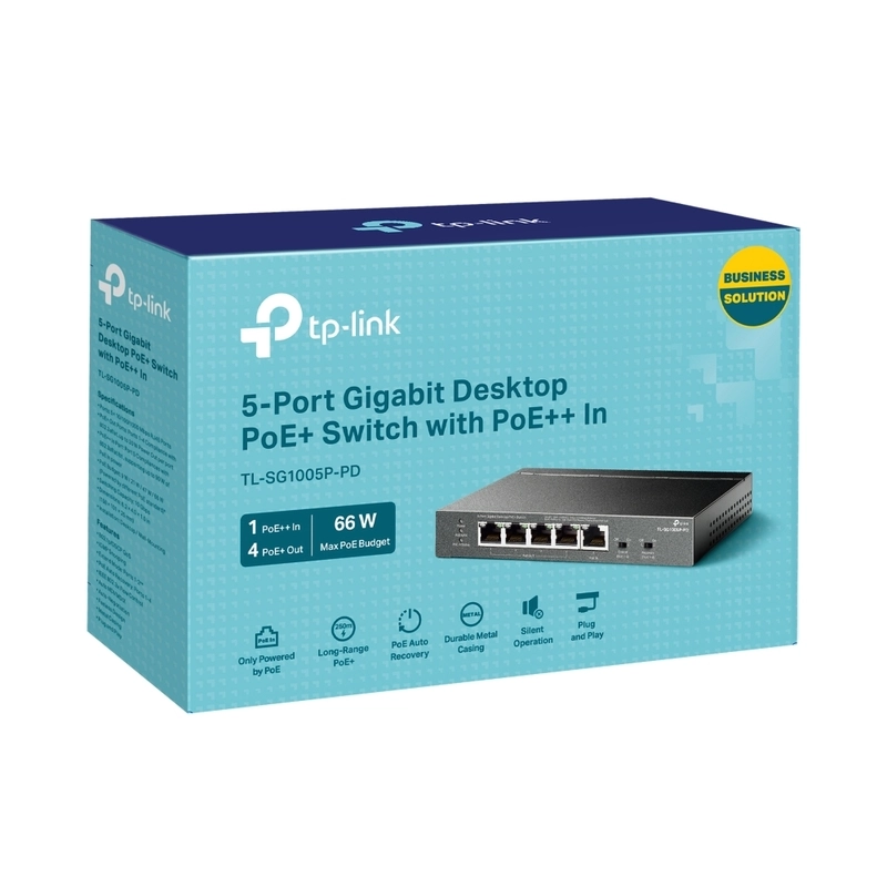5-Port Gigabit Desktop PoE+ Switch with 1-Port PoE++ In and 4-Port PoE+Out - TP-Link Omada SG1005P-PD
