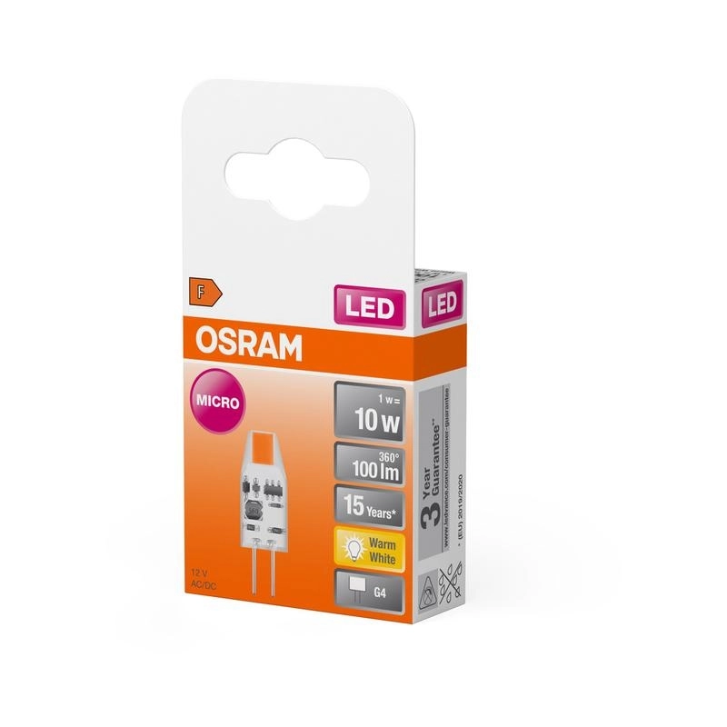 LED лампа Тип PIN MICRO 1W 100lm 2700K 12 V G4 Ra≥80 300°, недимируема - LEDVANCE LED PIN MICRO 12 V LED523098